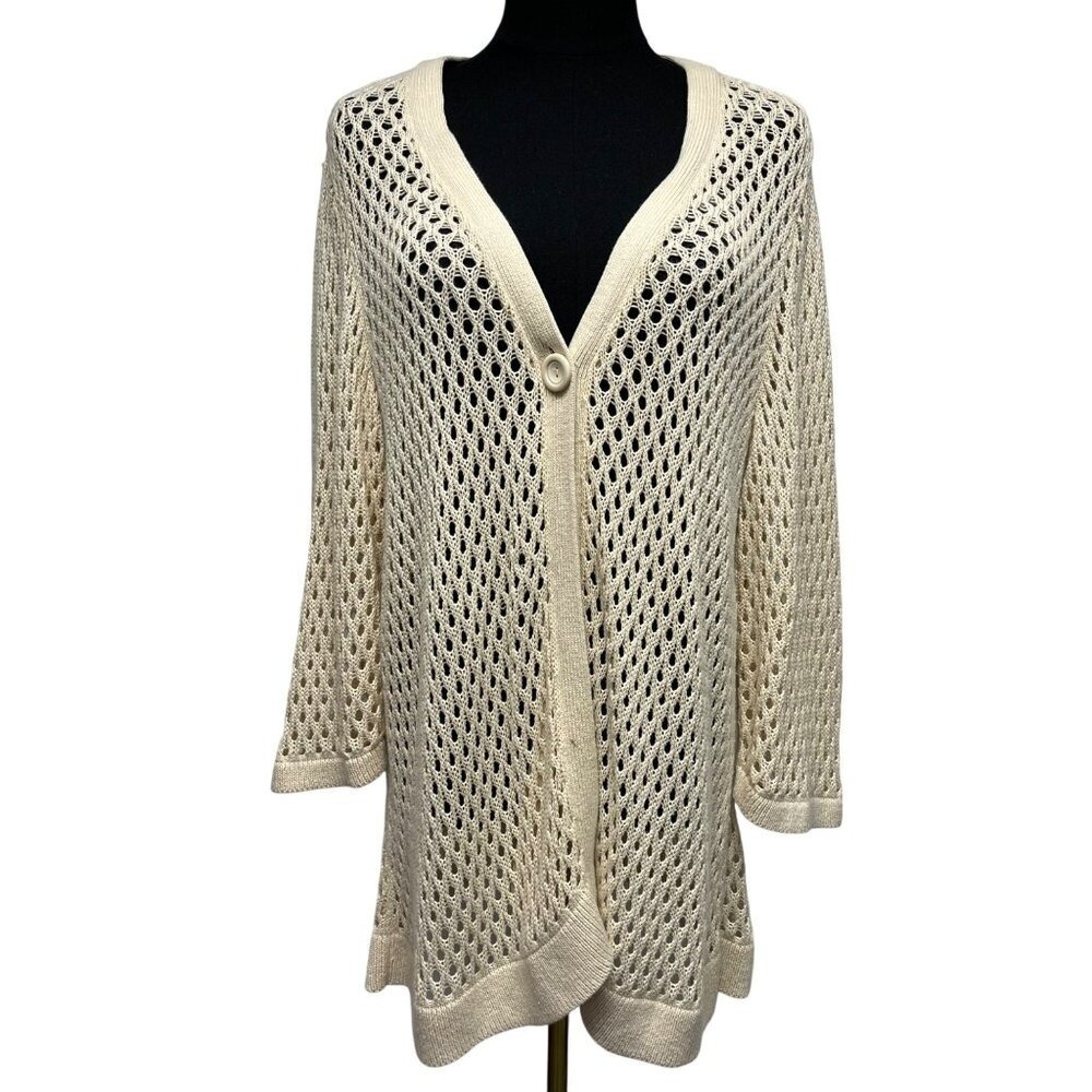 CJ Banks Womens Open‎ Knit Cardigan Cover Up Size 1X Coastal Grandmother Cottage